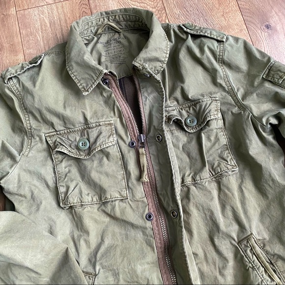 AEO Military Style Field Jacket Mens Medium Olive Green Cotton Blanket Lined - Picture 6 of 9